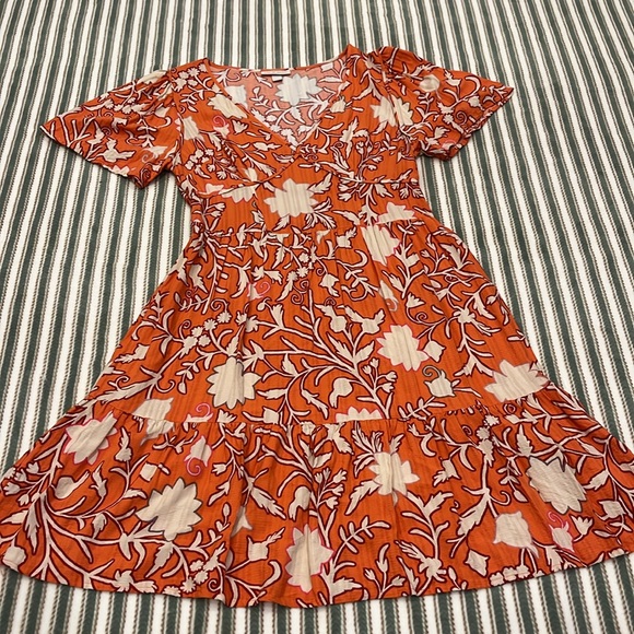 Knox Rose Women’s Orange Floral Vneck Flowy Dress Size S - Picture 3 of 8